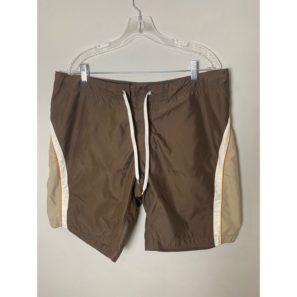 Wonderwall Board Shorts Mens 38 Brown Tan Y2K Colorblock Swim Trunks Retro Surf